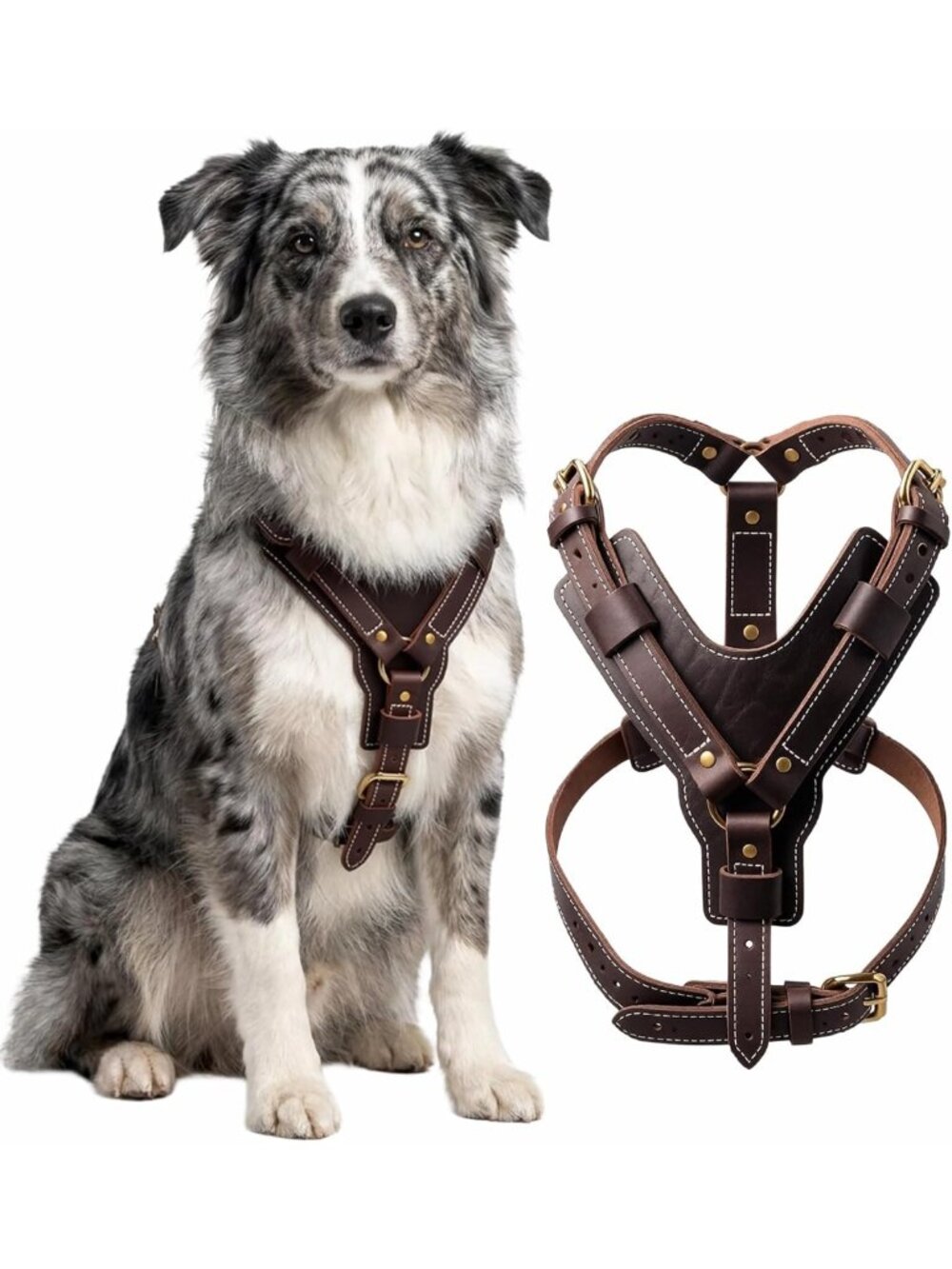 Leather Dog Harness Soft, Strong and Durable Doberman Sheepdog (Brown,L-Chest